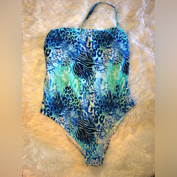 Blue and Green Animal Print Swimsuit - Picture 12 of 15